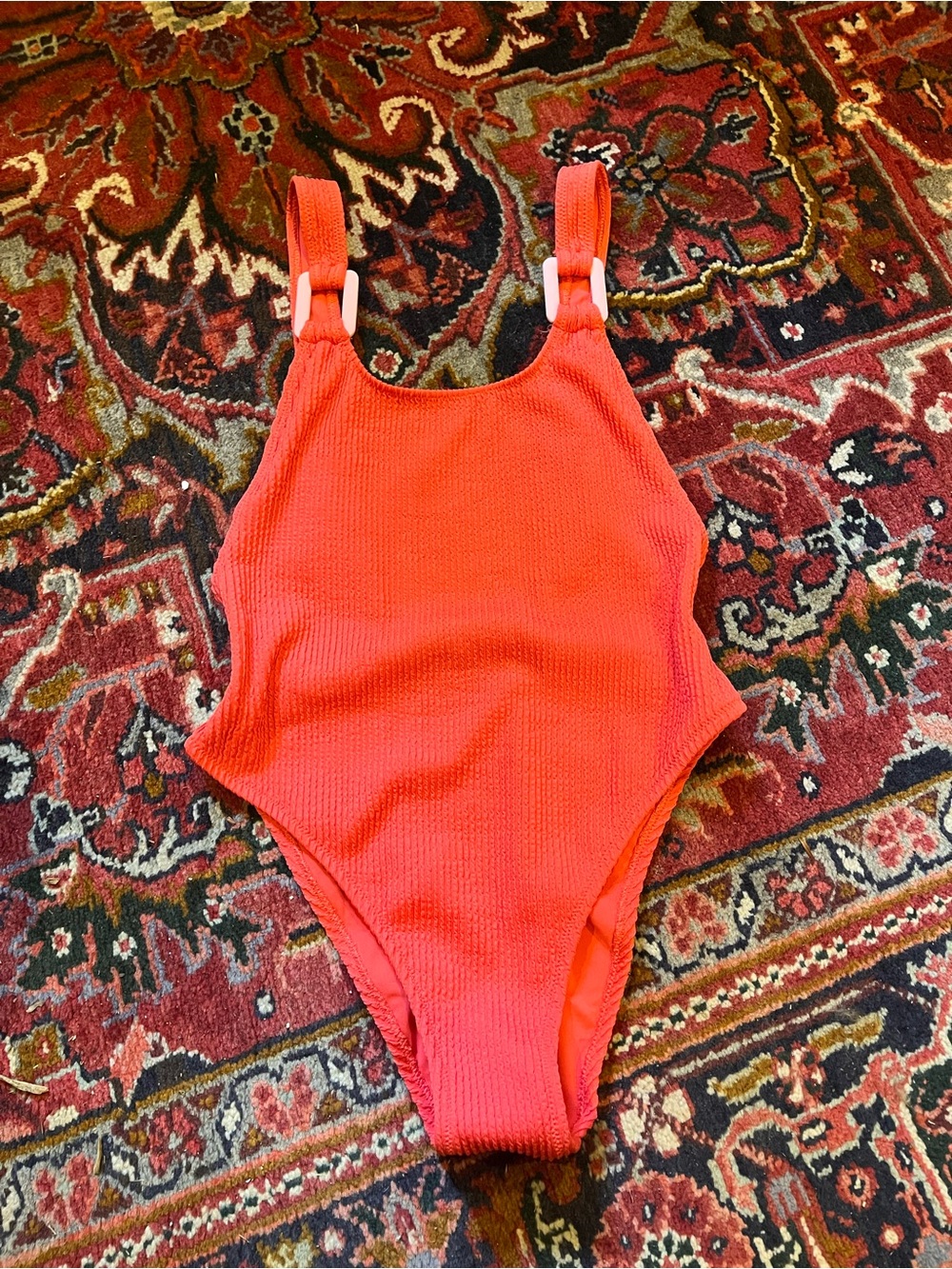 aerie Coral Textured One-Piece Swimsuit